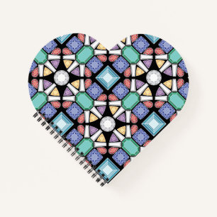 Colourful Gems Pattern Heart Shaped Notebook