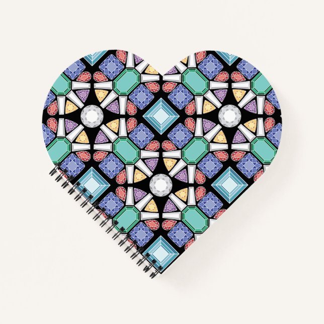 Colourful Gems Pattern Heart Shaped Notebook (Front)