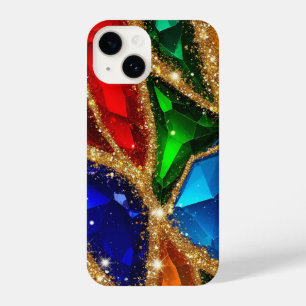 Colourful Gemstone Abstract With Gold Glitter Spar iPhone 14 Case