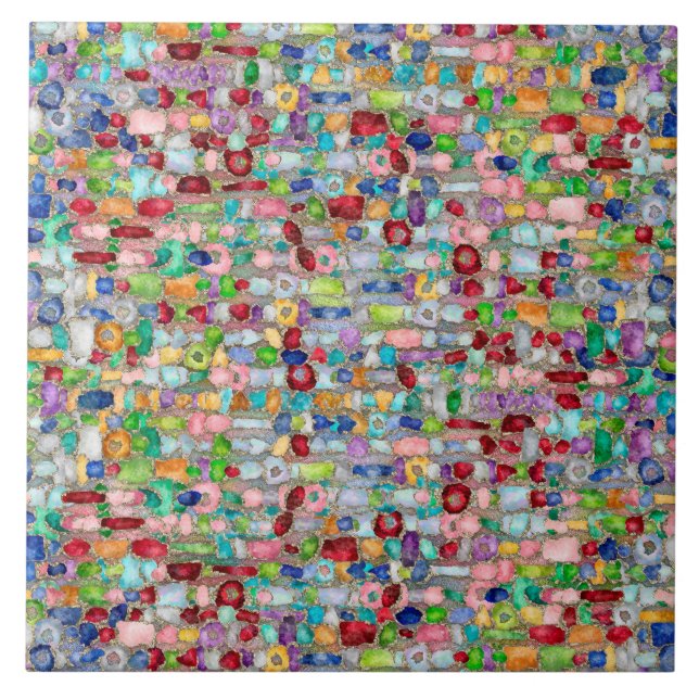 Colourful Gemstone Crystal Cluster Strings Tile (Front)