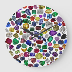 Colourful Gemstone & Diamond Pattern Large Clock