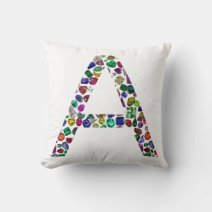 Colourful Gemstone Initial A Floral Pattern Throw Pillow