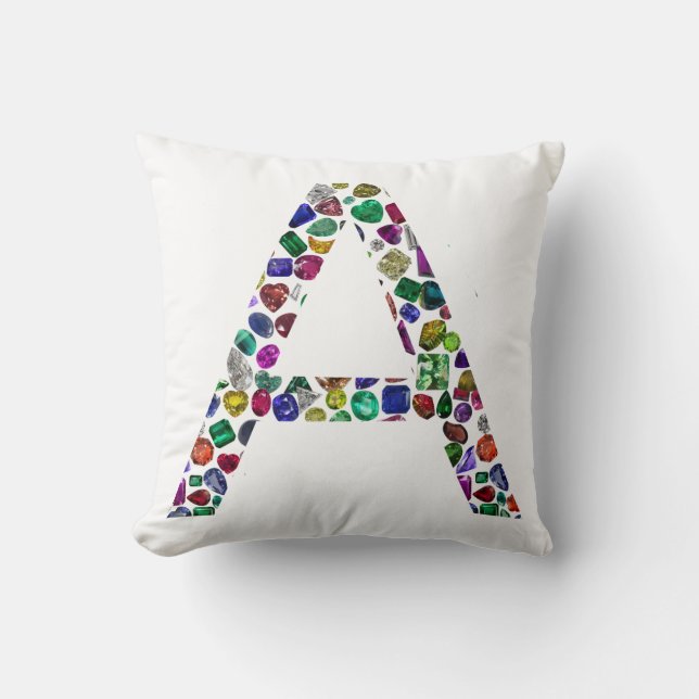 Colourful Gemstone Initial A Floral Pattern Throw Pillow (Front)