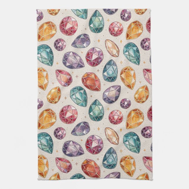 Colourful Gemstone Pattern (1) Kitchen Towel (Vertical)