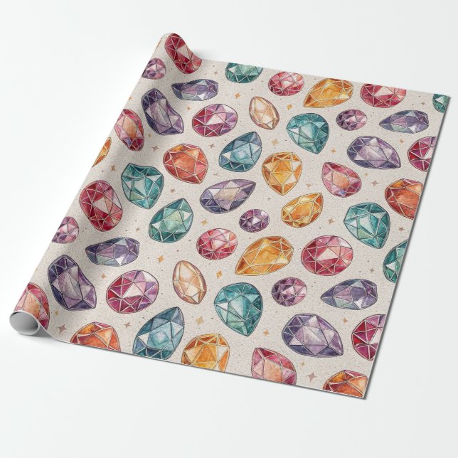 Colourful Gemstone Pattern (1) Wrapping Paper (Unrolled)