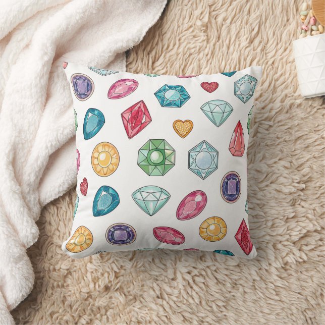 Colourful Gemstone Pattern (3) Throw Pillow (Blanket)