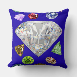 Colourful Gemstones and Big Diamond Graphic Throw Pillow