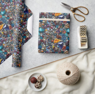 Colourful Gemstones and Mineral Intricate Pattern Wrapping Paper
