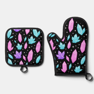 Colourful Gemstones in Cosmic Space Oven Mitt & Pot Holder Set