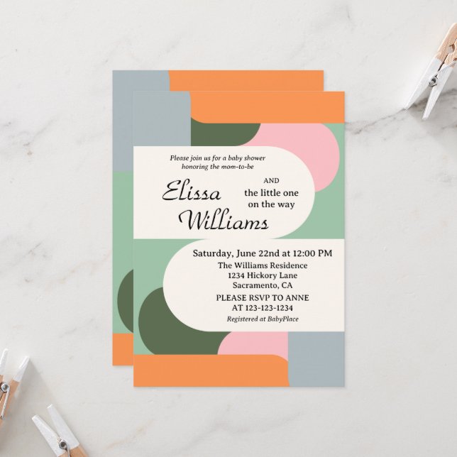 Colourful Gender Neutral Abstract Baby Shower Invitation (Front/Back In Situ)