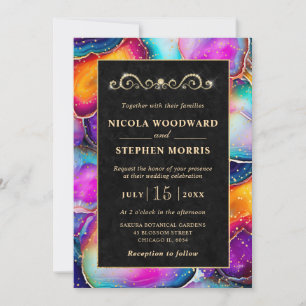 Colourful Geode Gold Marble Wedding Invitation