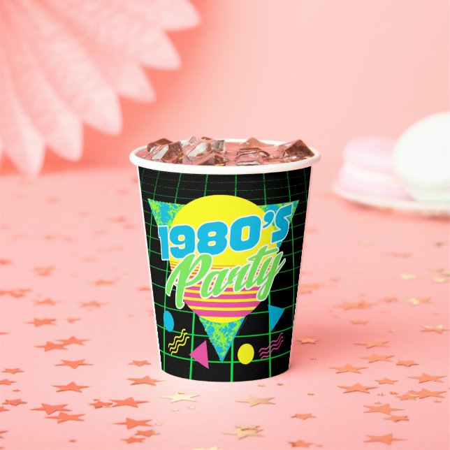 Colourful Geometric 1980s 80s Birthday Party  Paper Cups (Insitu)
