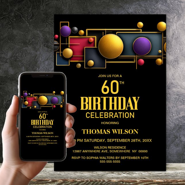 Colourful Geometric 60th Birthday Party Invitation (Creator Uploaded)