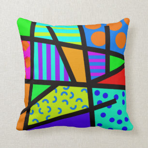 Colourful Geometric 80s Memphis Design Throw Pillow