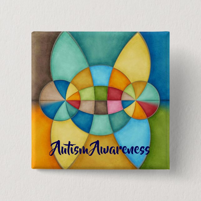 Colourful Geometric Abstract Autism Awareness 2 Inch Square Button (Front)