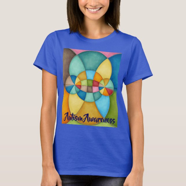 Colourful Geometric Abstract Autism Awareness T-Shirt (Front)