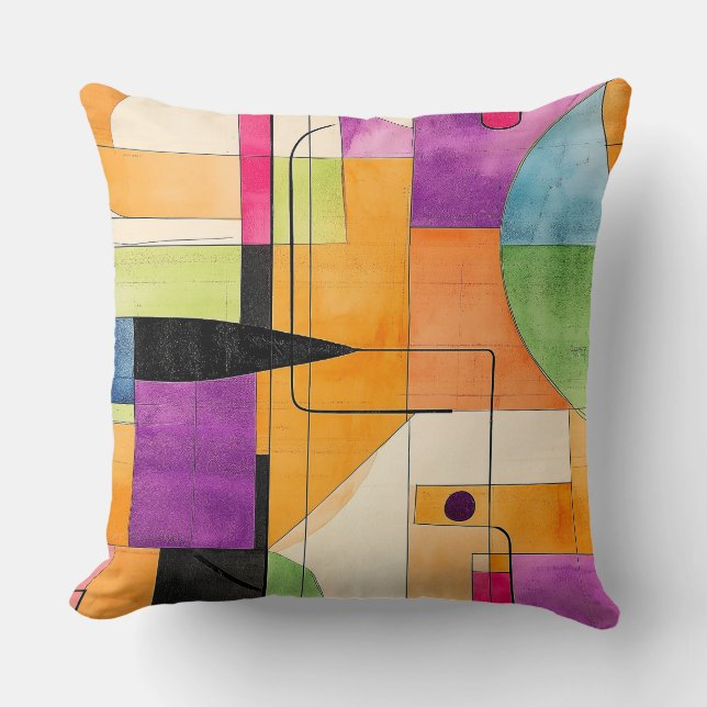 Colourful Geometric Abstract Deisgn Throw Pillow (Front)