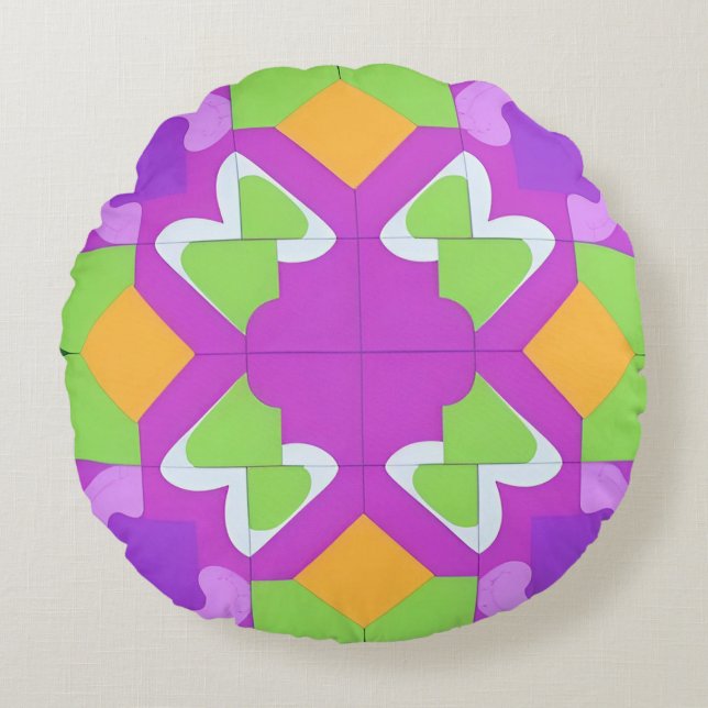 Colourful Geometric Abstract Design Round Pillow (Front)