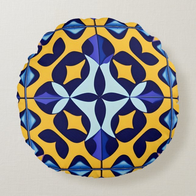 Colourful Geometric Abstract Design Round Pillow (Front)
