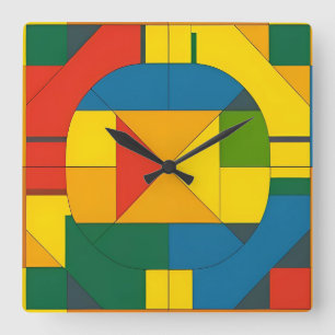 Colourful Geometric Abstract Design Square Wall Clock