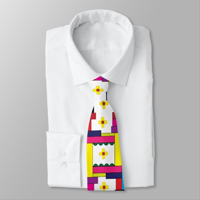 Colourful Geometric Abstract Floral Trendy Tie (Tied)