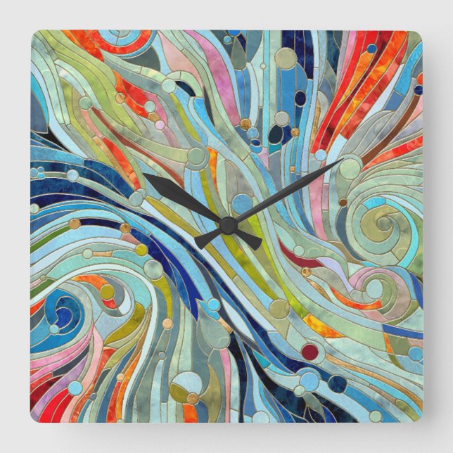Colourful Geometric Abstract Mosaic Art Square Wall Clock (Front)