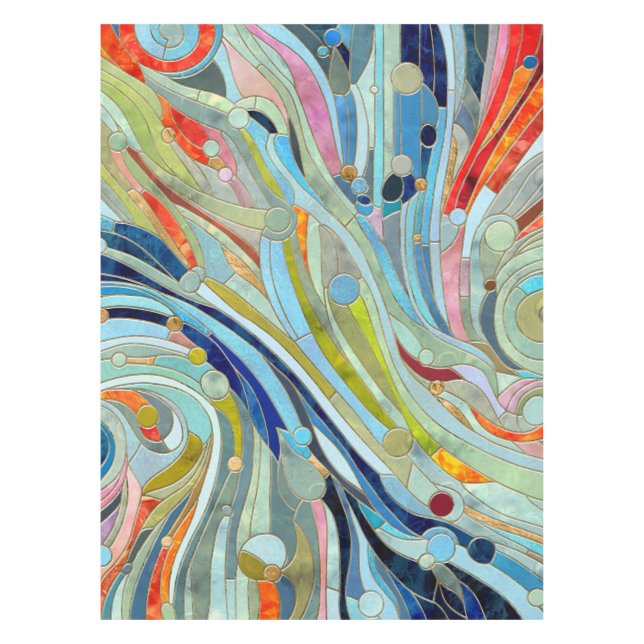 Colourful Geometric Abstract Mosaic Art Tablecloth (Front)