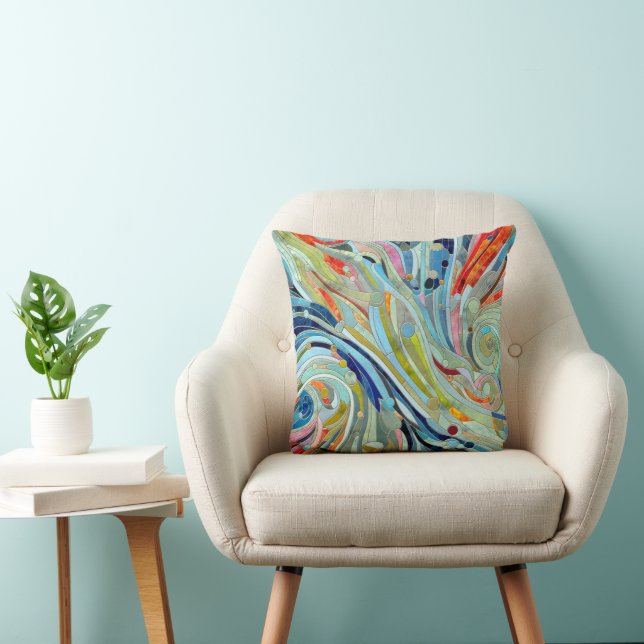 Colourful Geometric Abstract Mosaic Art Throw Pillow (Chair)