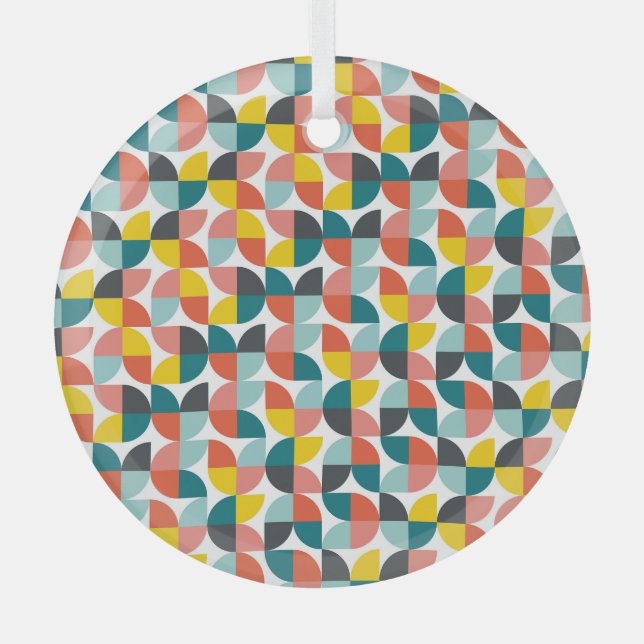 Colourful Geometric Abstract Pattern Glass Ornament (Front)