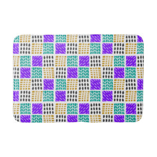 Colourful Geometric Abstract Squares Pattern Bath Mat