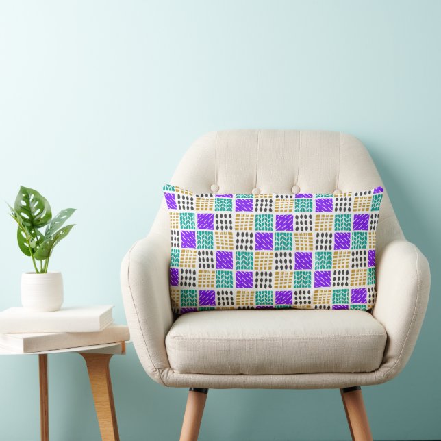 Colourful Geometric Abstract Squares Pattern Lumbar Pillow (Chair)