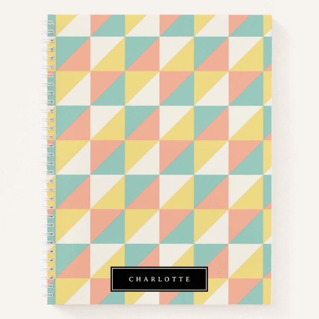 Colourful Geometric Abstract Triangle Pattern Name Notebook (Front)