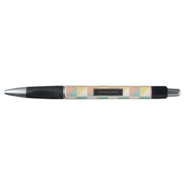 Colourful Geometric Abstract Triangle Pattern Name Pen (Front)