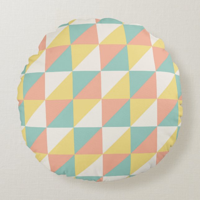 Colourful Geometric Abstract Triangle Pattern Round Pillow (Front)