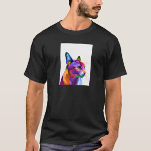 Colourful Geometric Abstract Wildlife Graphic Cat T-Shirt