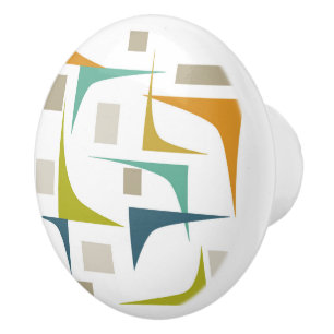 Colourful Geometric Arcs Mid Century Modern Ceramic Knob