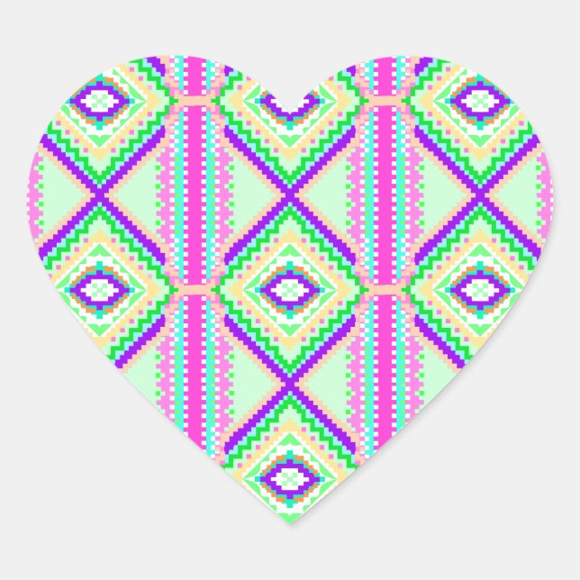 Colourful Geometric Boho Pattern Heart Sticker (Front)