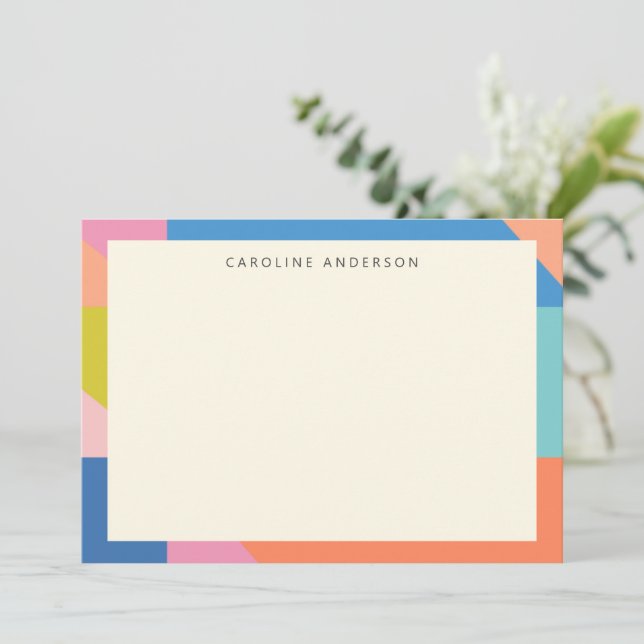 Colourful Geometric Border Personalized Name  Card (Standing Front)