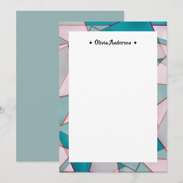 Colourful Geometric Border Personalized Name Note Thank You Card (Front/Back)