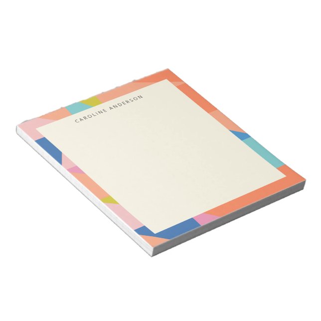 Colourful Geometric Border Personalized Name  Notepad (Angled)