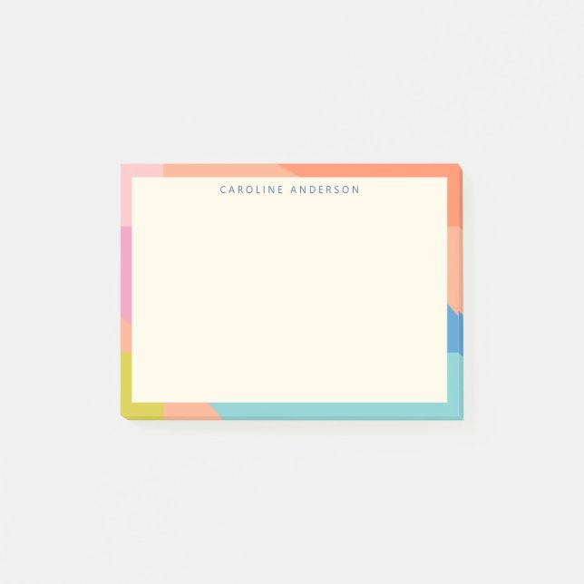 Colourful Geometric Border Personalized Name  Post-it Notes (Front)