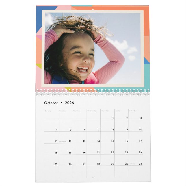Colourful Geometric Border Personalized Photo 2025 Calendar (Oct 2026)