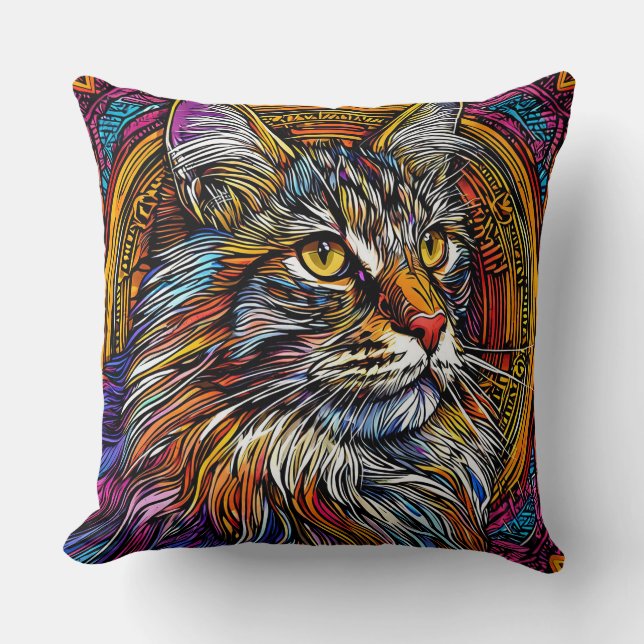 Colourful Geometric Cat Abstract Style Scene 🐱 Throw Pillow (Front)