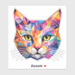 Colourful Geometric Cat Face Low Poly Triangle Art
