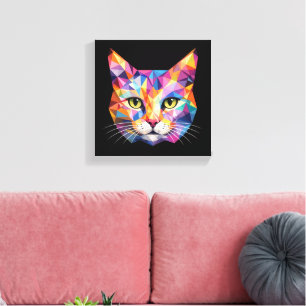 Colourful Geometric Cat Face Low Poly Triangle Art Canvas Print