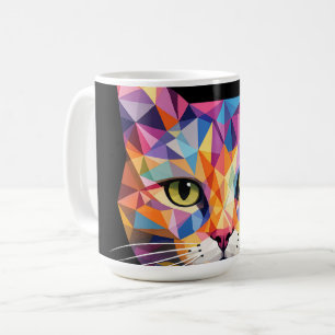 Colourful Geometric Cat Face Low Poly Triangle Art Coffee Mug