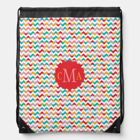 Colourful Geometric Chevron Pattern Monogram Drawstring Bag