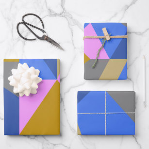 Colourful Geometric Colour Block Pattern Pink Blue Wrapping Paper Sheet