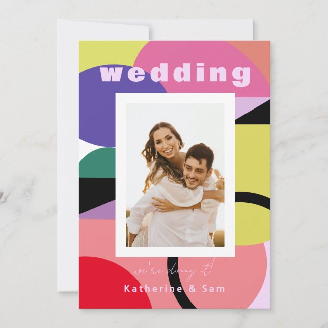 Colourful Geometric Contemporary 2 Photo Wedding Invitation (Front)
