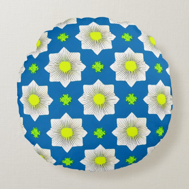 Colourful, geometric, cool, modern, trendy graphic round pillow (Front)